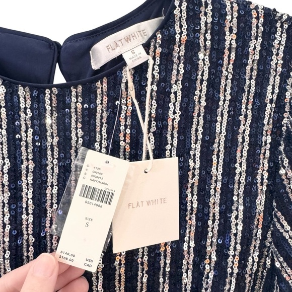 NWT Anthropologie Flat White Short-Sleeve Sequin Stripe Midi Dress Size Small - Picture 8 of 14